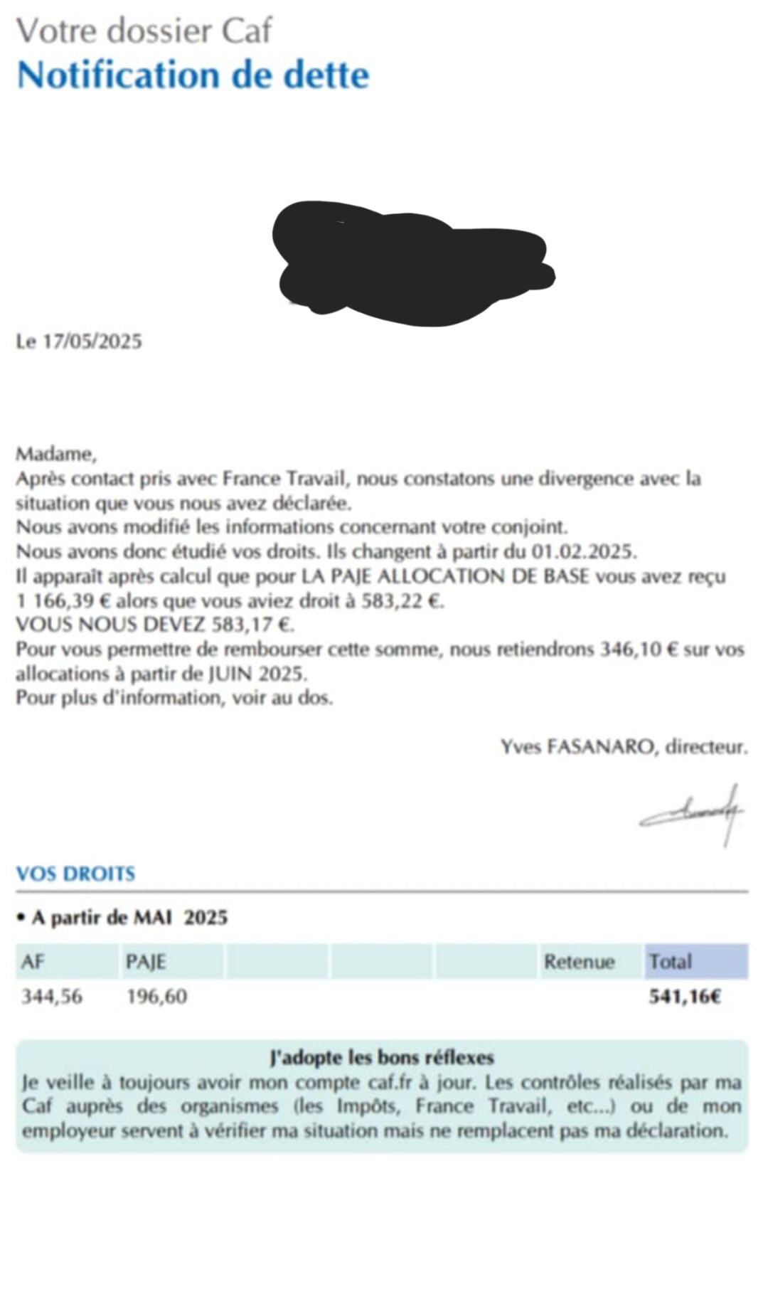Courrier caf